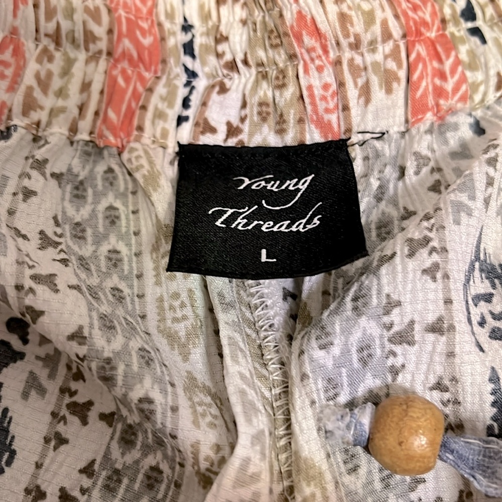 Young Threads NWOT Boho Wide Leg Floral Pants with Tie & Elastic Waist - Picture 8 of 9
